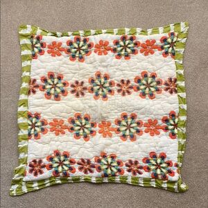 Anthropologie Green and Orange Quilted Euro Sham